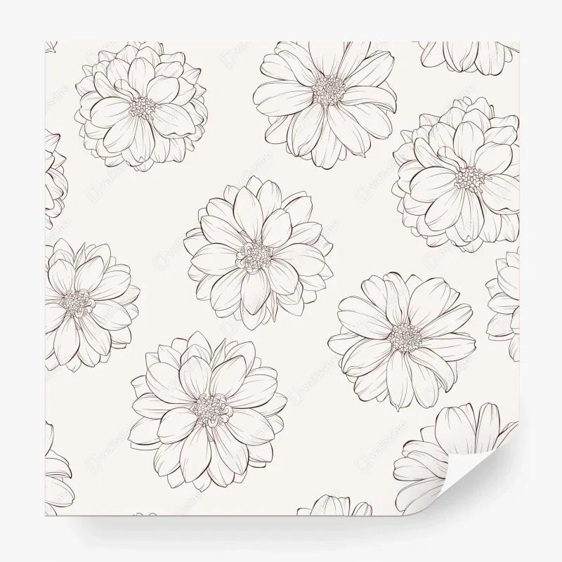 Fotomural ilustración floral lineal sobre fondo neutro