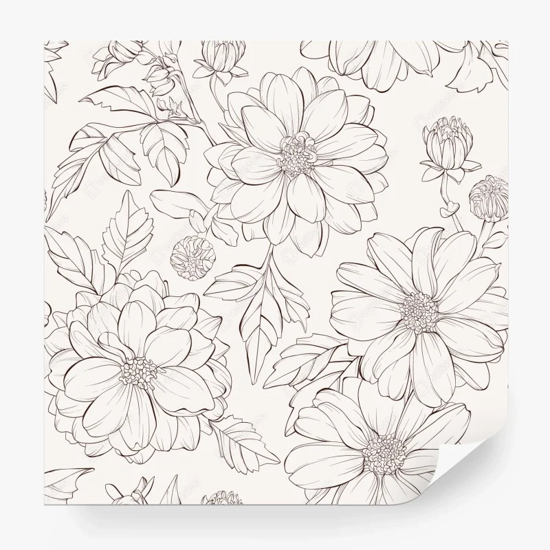 Fotomural estampado floral delicado en blanco y negro