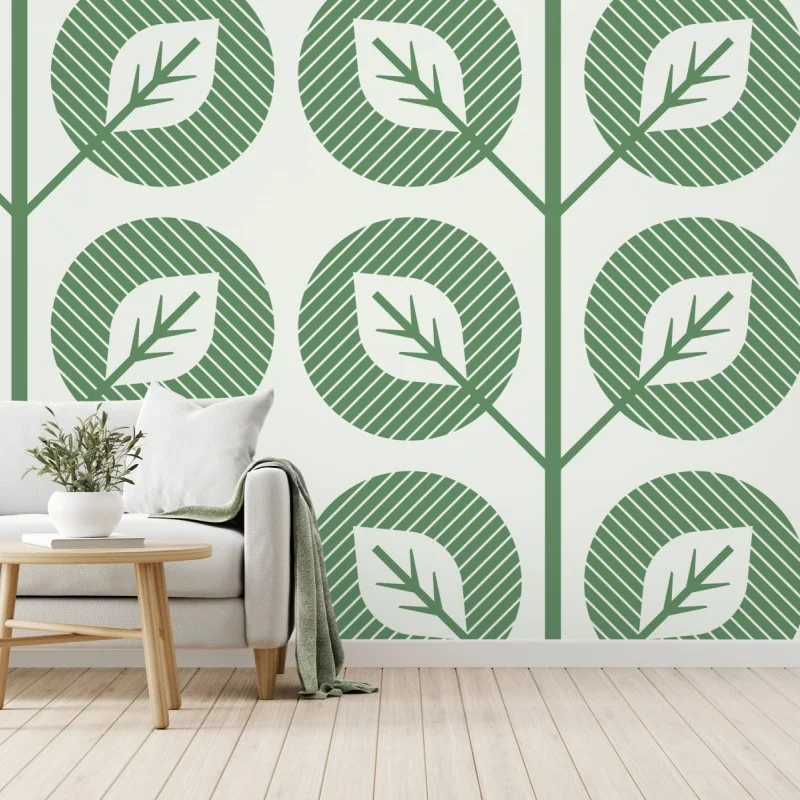 Fotomural diseño botánico geométrico en verde