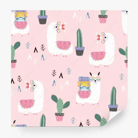 Fotomural estampado infantil de llamas y cactus en rosa pastel – Pixers®