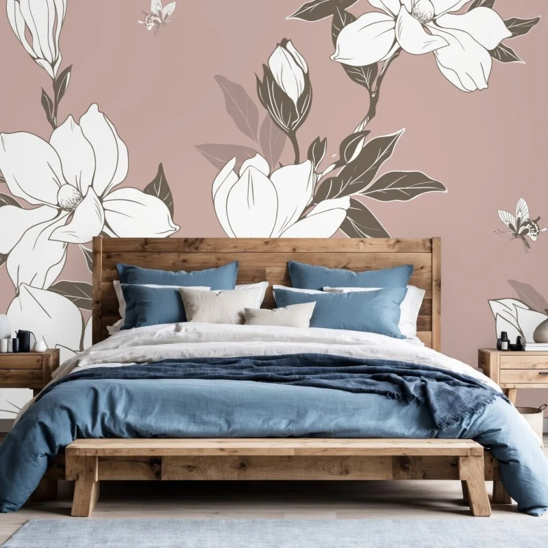 Fotomural fondo floral de magnolias en rosa empolvado