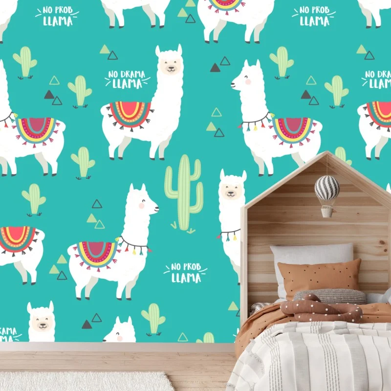 Fotomural estampado de llamas bohemias sobre fondo turquesa