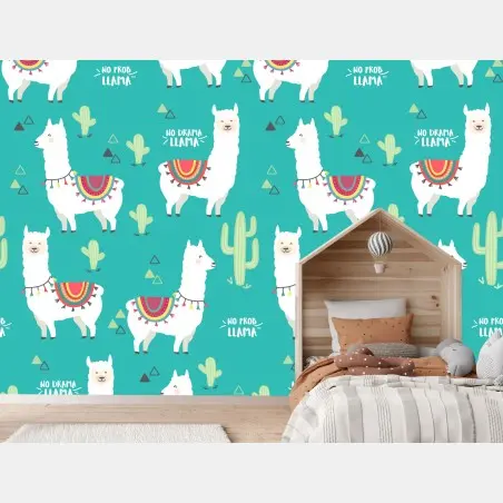 Fotomural estampado de llamas bohemias sobre fondo turquesa – Pixers®