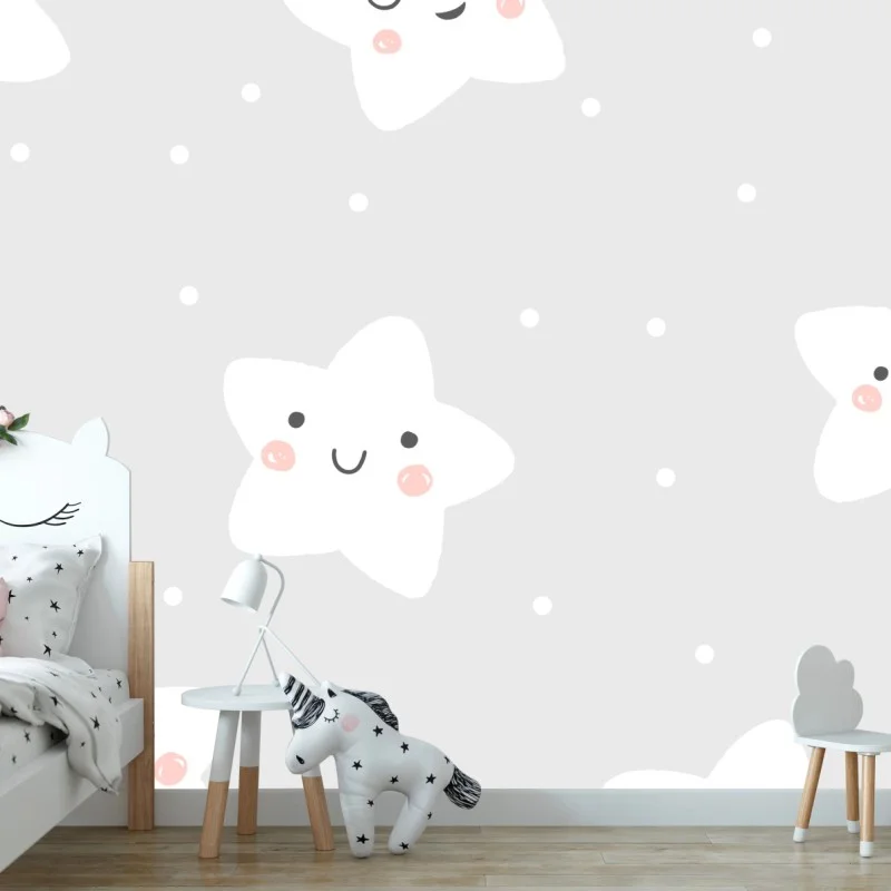 Fotomural estampado de estrellas sonrientes para cuarto infantil
