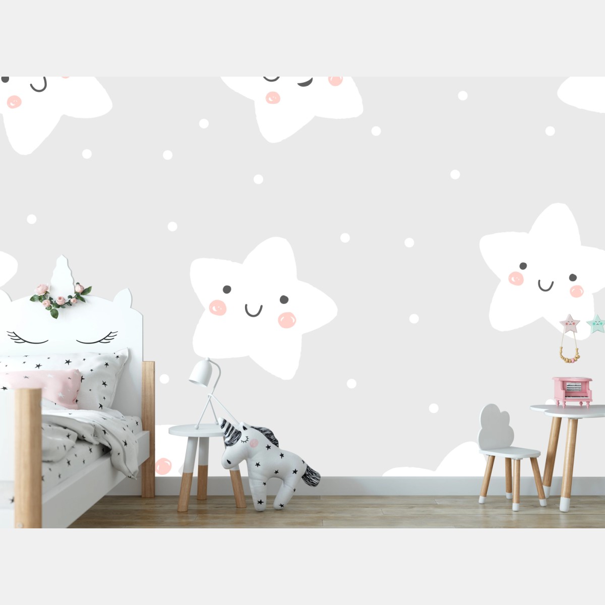 Fotomural estampado de estrellas sonrientes para cuarto infantil – Pixers®