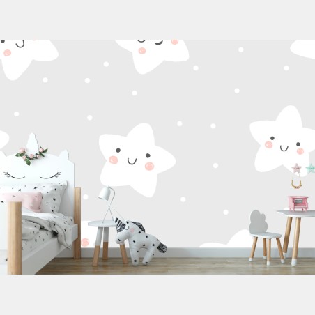 Fotomural estampado de estrellas sonrientes para cuarto infantil – Pixers®