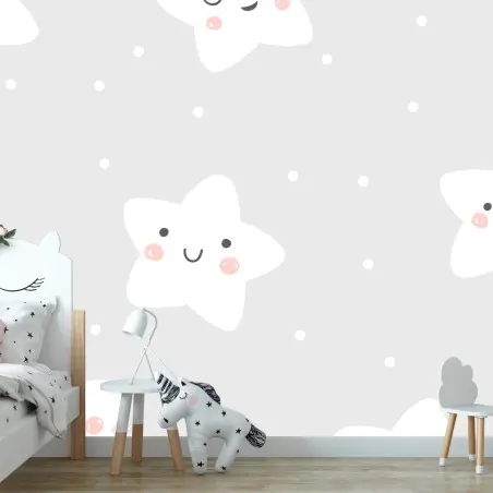 Fotomural estampado de estrellas sonrientes para cuarto infantil