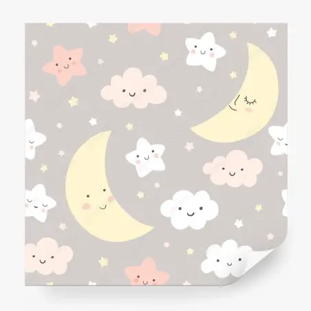 Fotomural diseño infantil de luna y estrellas en tonos pastel – Pixers®
