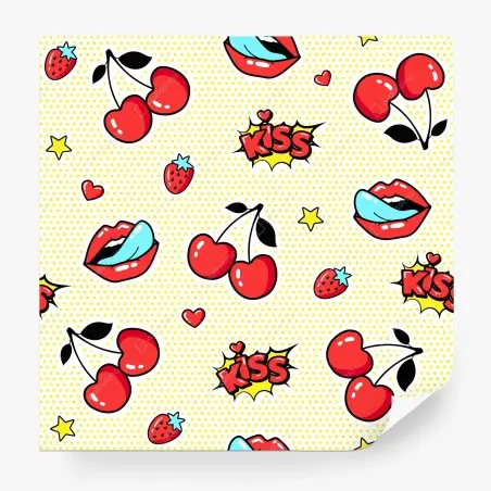 Fotomural diseño pop art con cerezas y labios – Pixers®