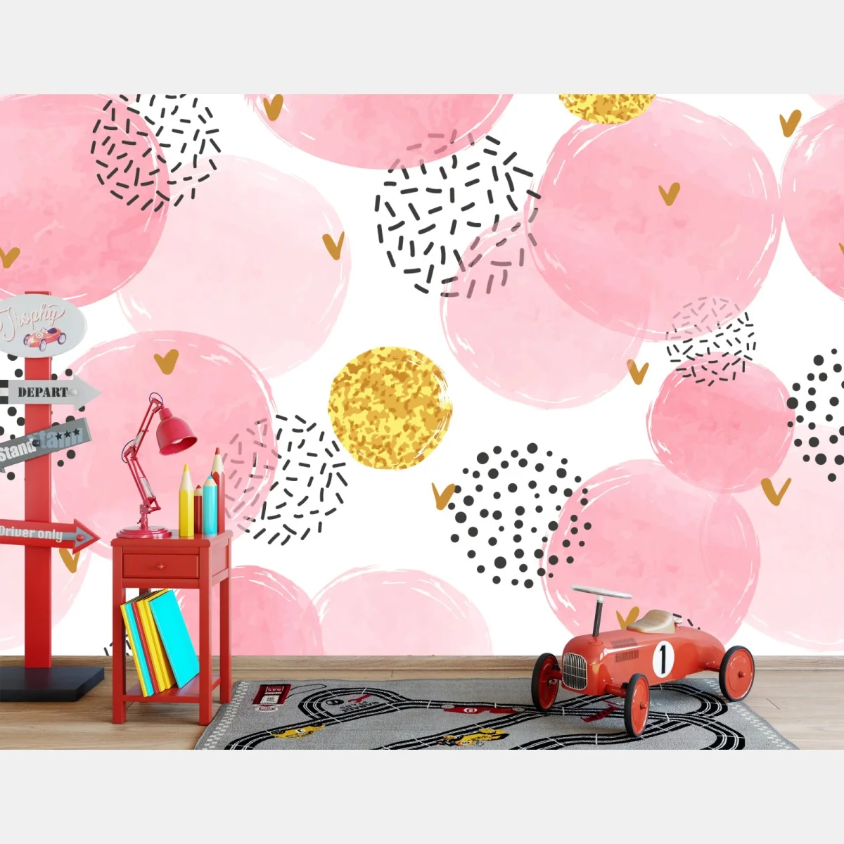 Fotomural patrón acuarela rosa con detalles dorados y corazones – Pixers® Fotomural patrón acuarela rosa con detalles dorados y corazones – Pixers®