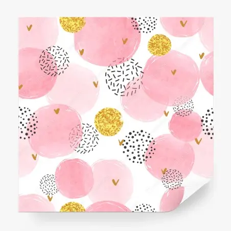 Fotomural patrón acuarela rosa con detalles dorados y corazones – Pixers®