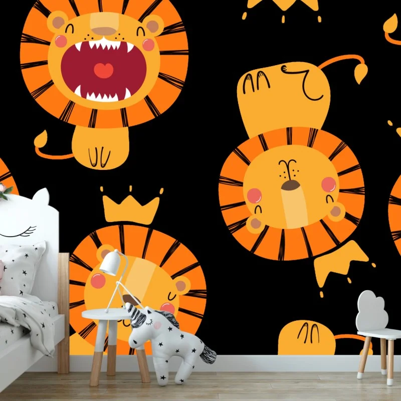 Fotomural patrón de leones divertidos para decoración infantil