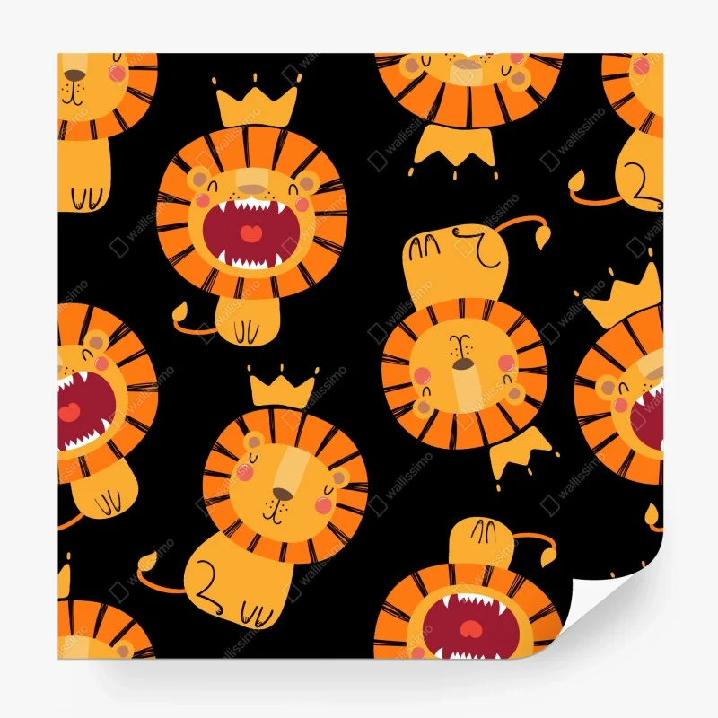 Fotomural patrón de leones divertidos para decoración infantil