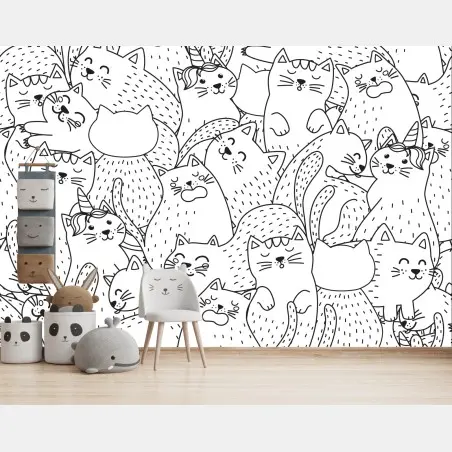 Fotomural patrón de gatos kawaii para colorear – Pixers®