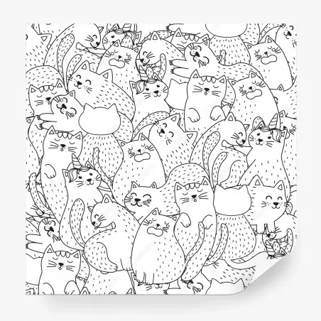Fotomural patrón de gatos kawaii para colorear – Pixers®