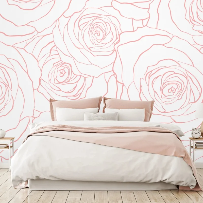 Fotomural diseño floral de rosas en contorno rosa