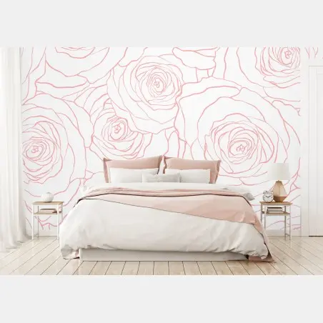 Fotomural diseño floral de rosas en contorno rosa – Pixers®