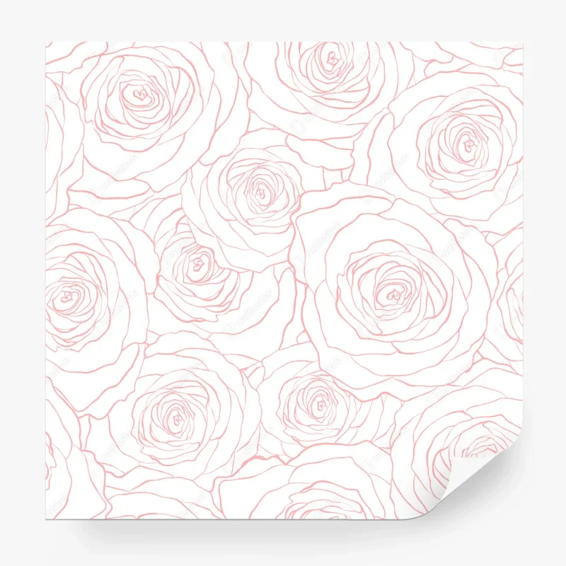 Fotomural diseño floral de rosas en contorno rosa