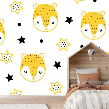 Fotomural patrón de ositos amarillos y estrellas para habitación infantil