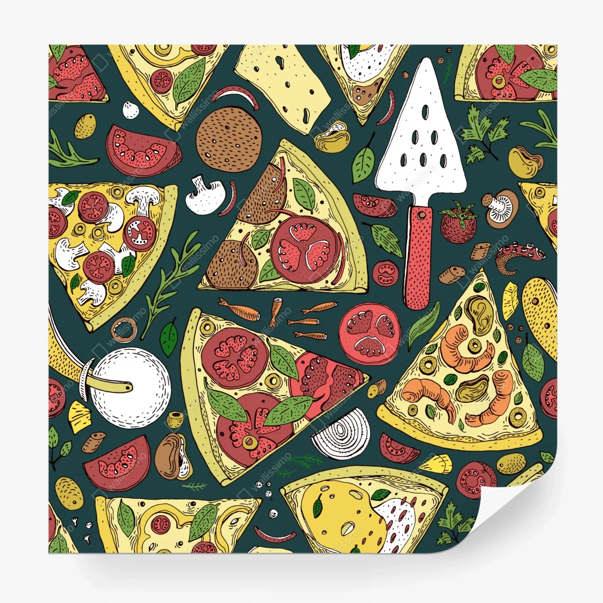 Fotomural patrón de pizzas ilustrado en colores vibrantes – Pixers®