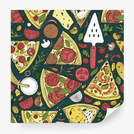 Fotomural patrón de pizzas ilustrado en colores vibrantes – Pixers®