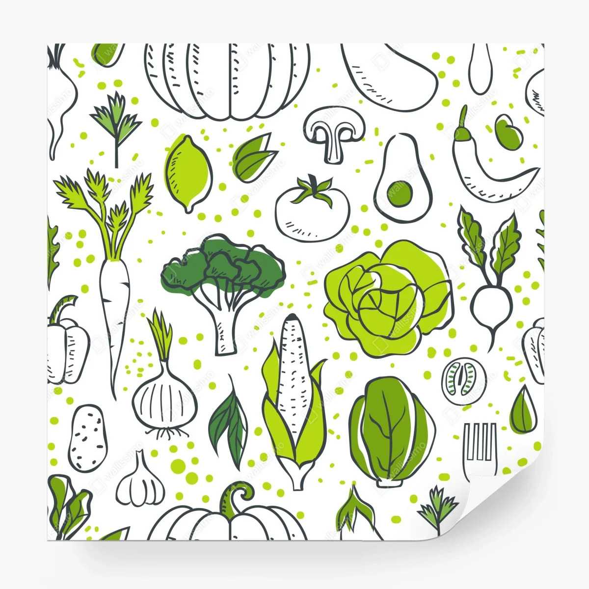 Fotomural patrón de verduras ilustradas en tonos verdes – Pixers® Fotomural patrón de verduras ilustradas en tonos verdes – Pixers®