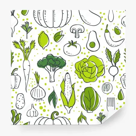 Fotomural patrón de verduras ilustradas en tonos verdes – Pixers®