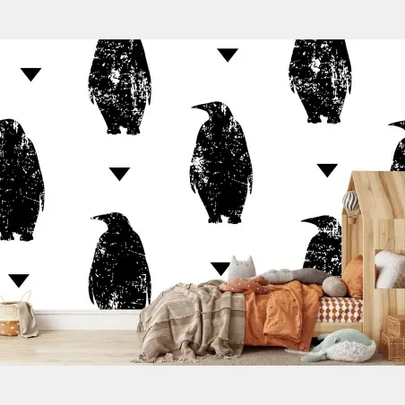 Fotomural diseño repetitivo de pingüinos en blanco y negro – Pixers®