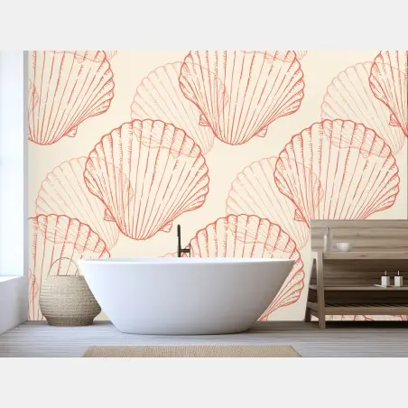 Fotomural patrón de conchas marinas en tonos coral – Pixers®