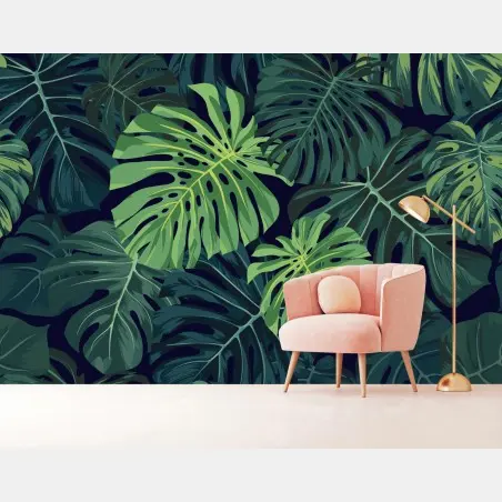 Fotomural patrón tropical de hojas de monstera en tonos verdes – Pixers®