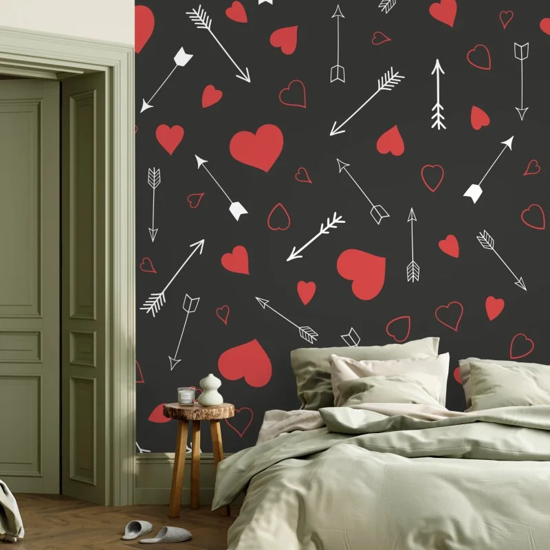 Fotomural patrón romántico de corazones y flechas