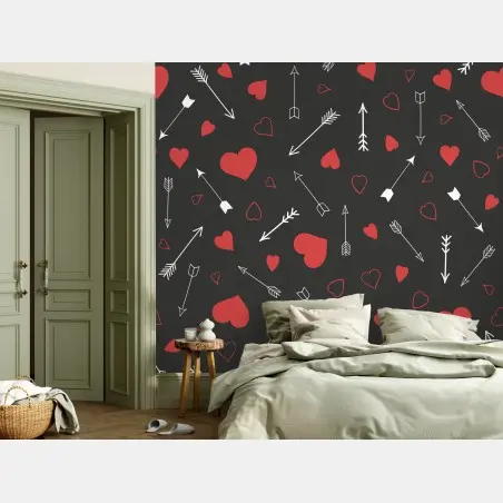 Fotomural patrón romántico de corazones y flechas – Pixers®