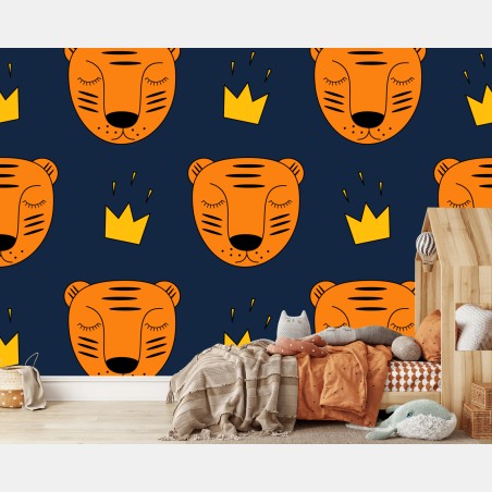 Fotomural patrón de tigres coronados para decoración infantil – Pixers®
