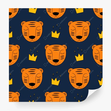 Fotomural patrón de tigres coronados para decoración infantil – Pixers®