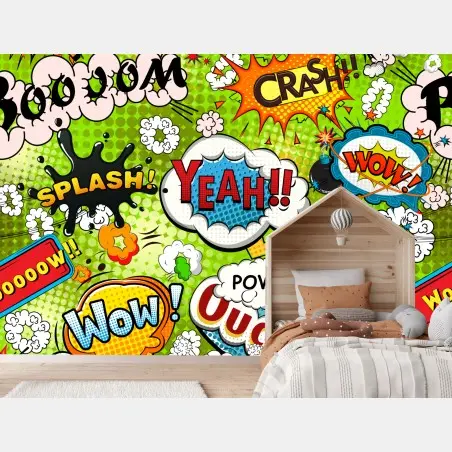Fotomural diseño decorativo de cómic pop art con onomatopeyas vibrantes – Pixers®