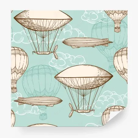 Fotomural diseño retro de globos aerostáticos y dirigibles sobre fondo turquesa – Pixers®