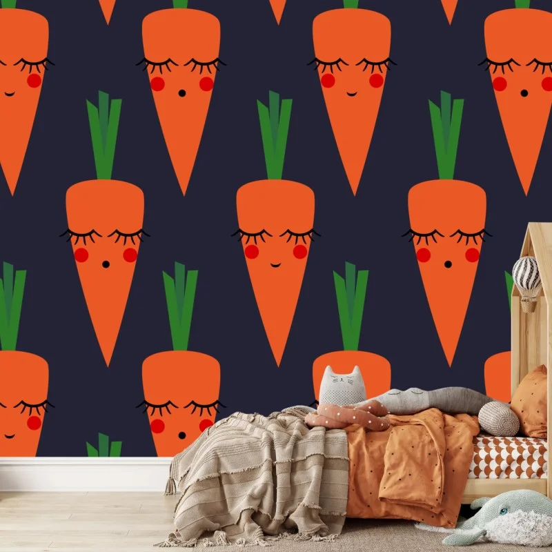 Fotomural patrón de zanahorias con caritas