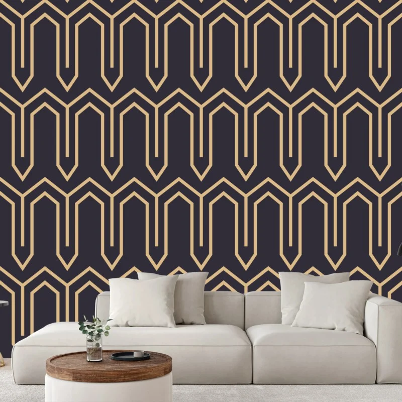 Fotomural patrón geométrico art déco en negro y dorado