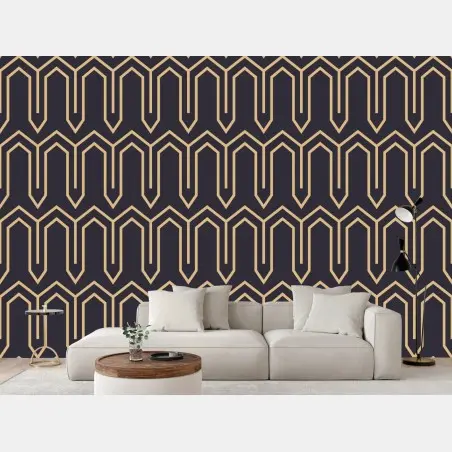 Fotomural patrón geométrico art déco en negro y dorado – Pixers®
