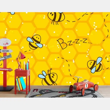 Fotomural patrón alegre de abejas y panal – Pixers®