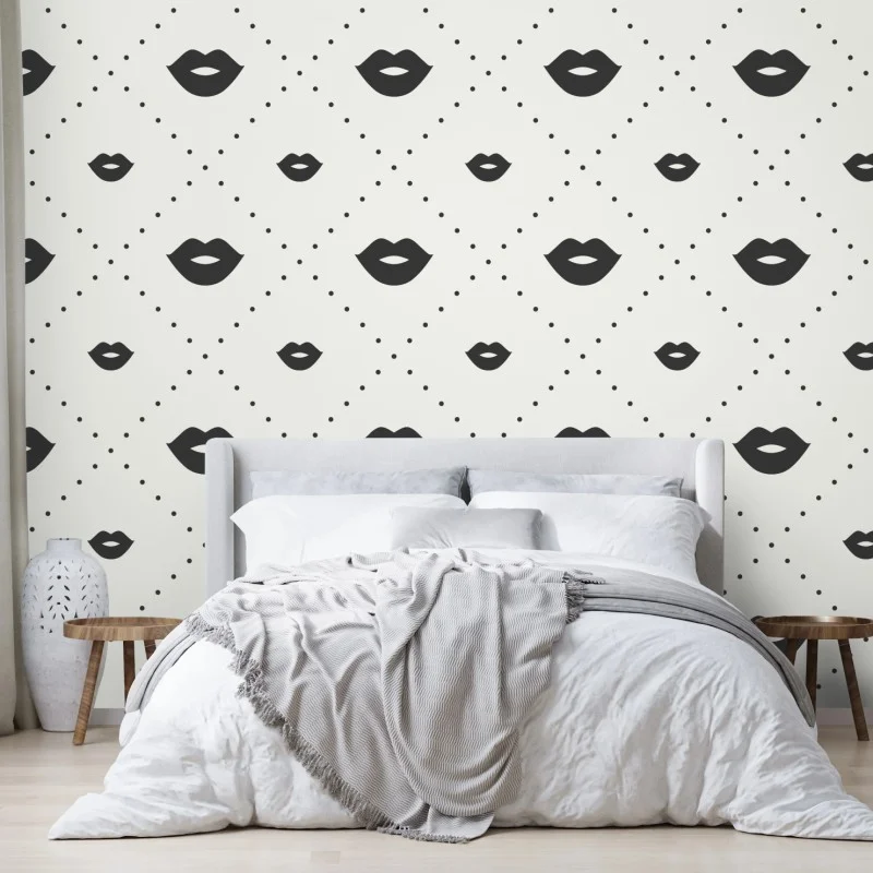 Fotomural patrón de labios minimalista en blanco y negro