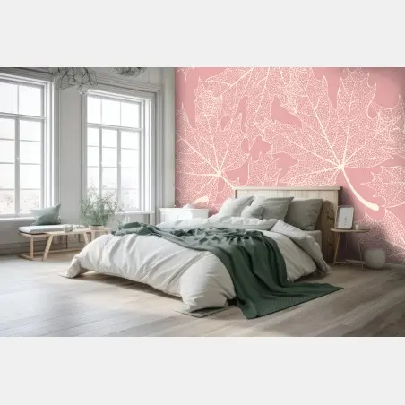 Fotomural estampado de hojas esqueletizadas en rosa – Pixers®