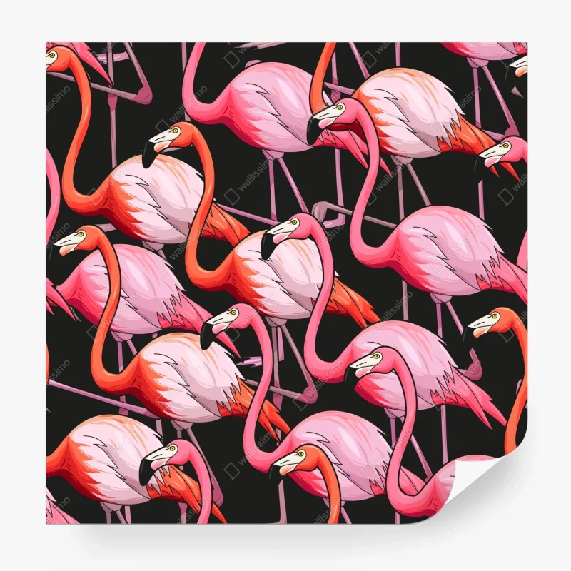 Fotomural danza de flamencos rosas sobre fondo negro