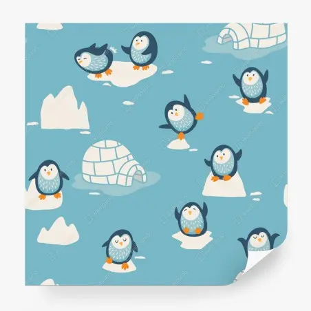 Fotomural patrón de pingüinos sobre témpanos para decoración infantil – Pixers®