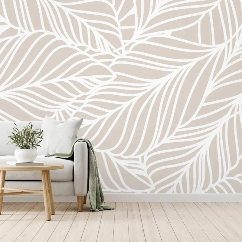 Fotomural diseño botánico minimalista en tonos beige