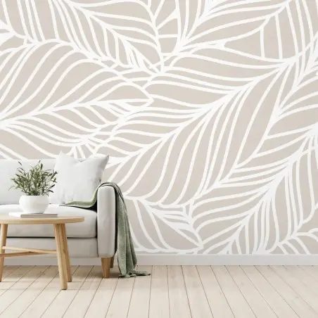 Fotomural diseño botánico minimalista en tonos beige