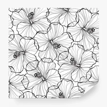 Fotomural patrón botánico de hibiscos en blanco y negro – Pixers®
