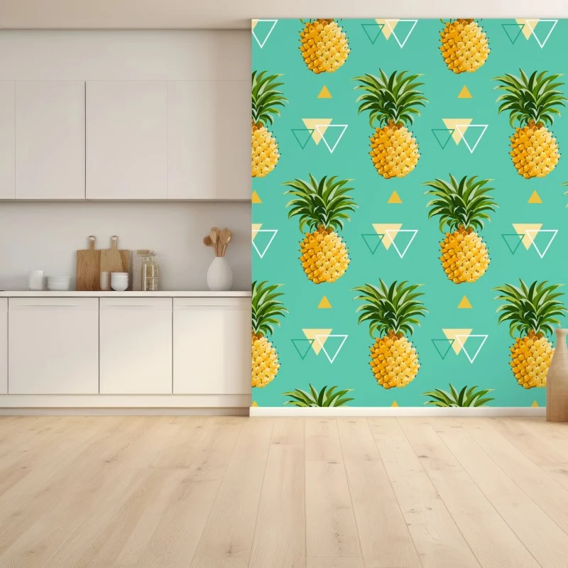 Fotomural patrón tropical de piñas sobre fondo turquesa