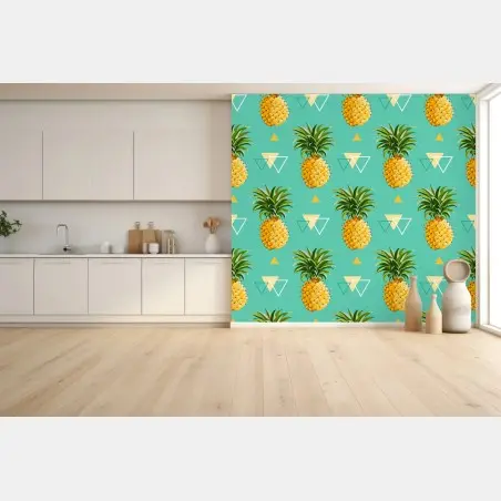 Fotomural patrón tropical de piñas sobre fondo turquesa – Pixers®