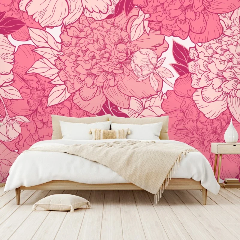 Fotomural diseño floral de peonías en tonos rosa